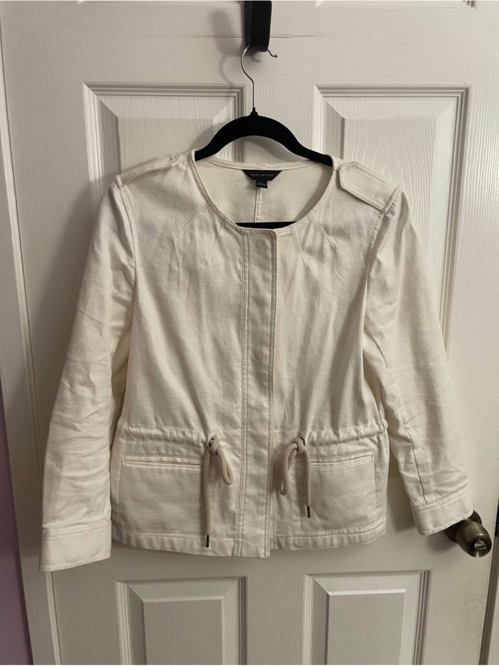Ann Taylor Cream Drawstring Waist Utility Jacket